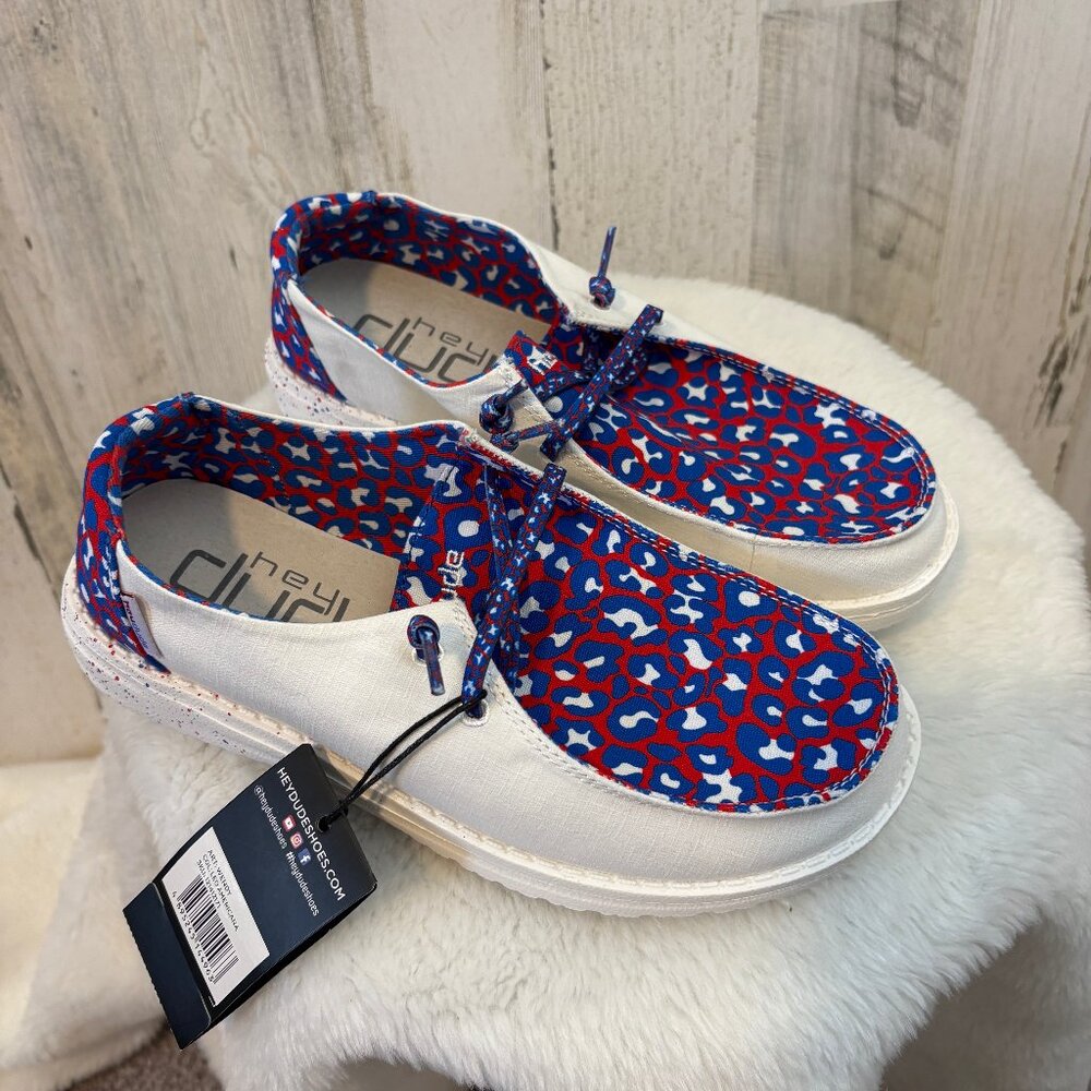 NWT Hey Dude Women's Size 6 Wendy Americana Flat Slip On Shoes BILLS COLORS! - Picture 1 of 9